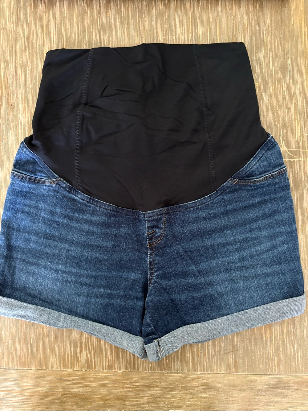 Isabel Maternity by Ingrid & Isabel Blue Denim Shorts with Black Overband